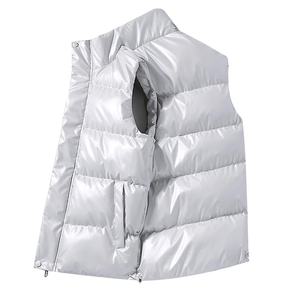 Yynuda Mens Shiny Lightweight Puffer Vest Sleeveless Outerwear Jacket White M