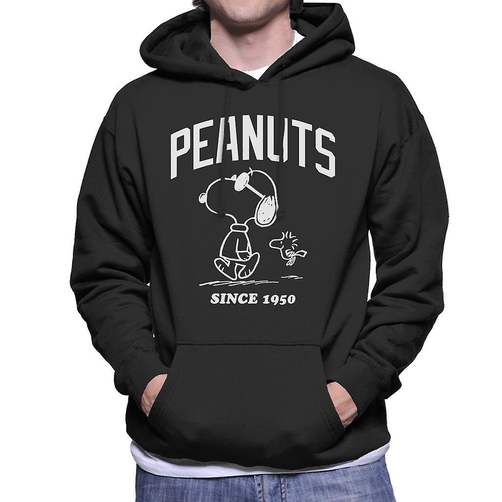 Peanuts Snoopy And Woodstock Outline Men's Hooded Sweatshirt Black Medium