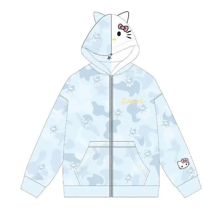 Hcankcan New Sanrio Hello Kitty Hoodie Zip Up Cardigan Kawaii Cartoon Cat Y2k Cute Style Top Women Sweatshirts Oversize Long Sleeve Coat A 2XL 67-80kg