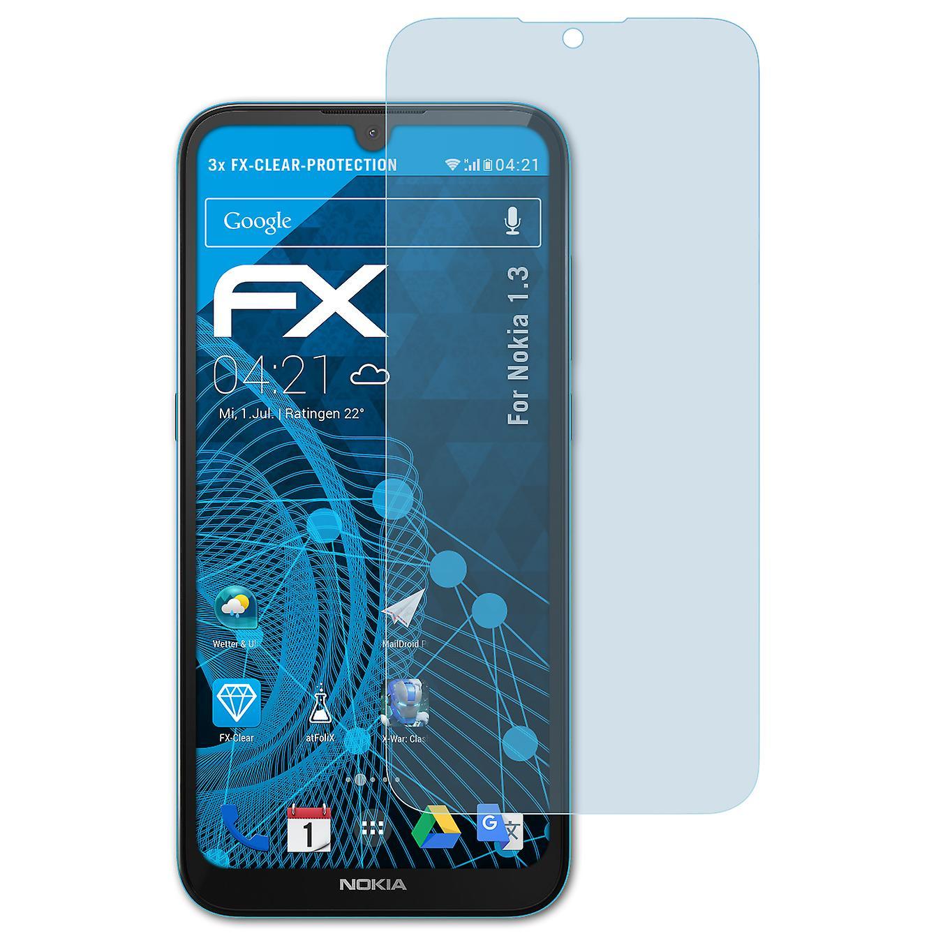 atFoliX 3x protective film compatible with Nokia 1.3 screen protector clear 01 FX-CLEAR