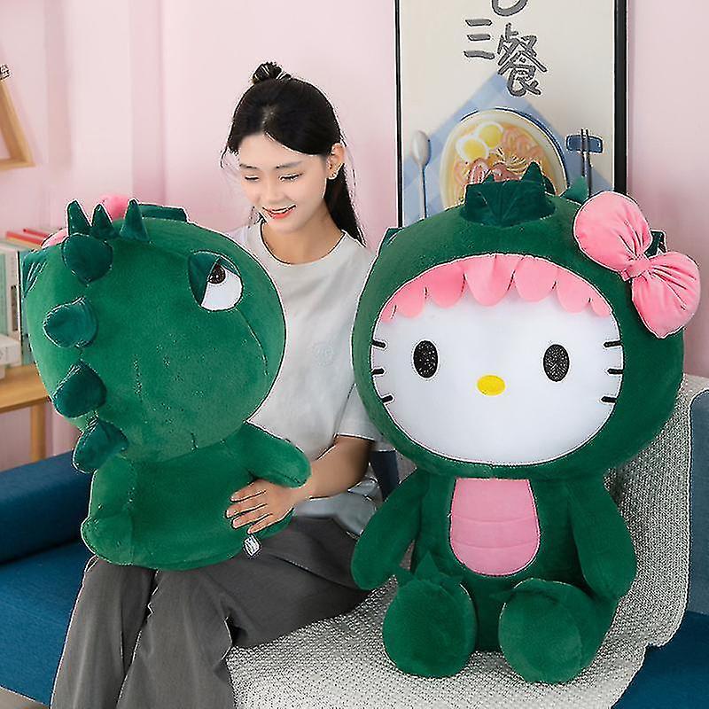 Youlaicai 35/50/65cm Sanrio Kawaii Hello Kitty Dinosaur Plush Toy Cartoon Doll Room Decoration Sleeping Throw Pillow Kids Birthday Gift 35cm