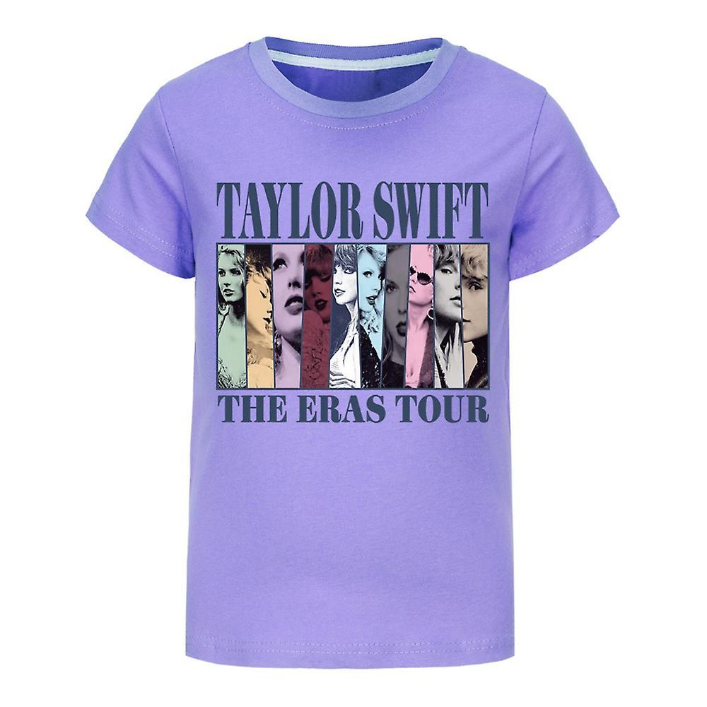 Bestdaily Taylor Swift The Eras Tour T-Shirt Printed Kids Boys Girls Short Sleeve Crew Neck Tee Tops Swiftie Fans Concert Gifts Purple 9-10 Years