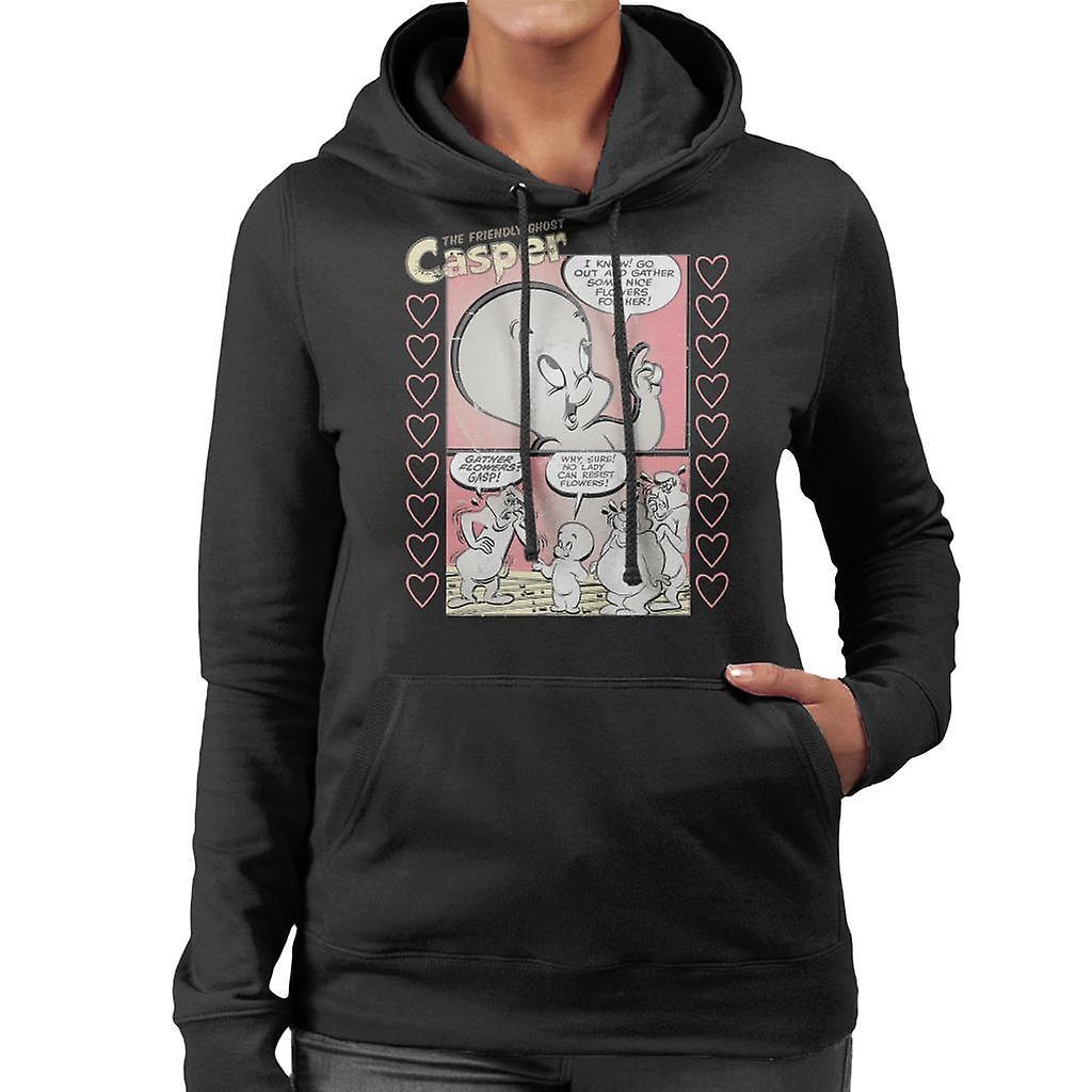 Casper The Friendly Ghost Flowers Comic Frame Women's Hooded Sweatshirt Black XX-Large