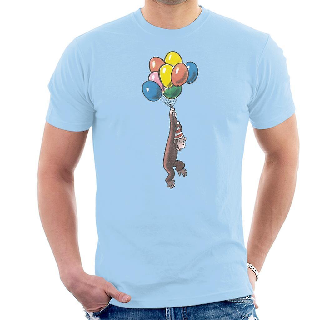 Curious George Balloon Flying Hat Men's T-Shirt Sky Blue Medium