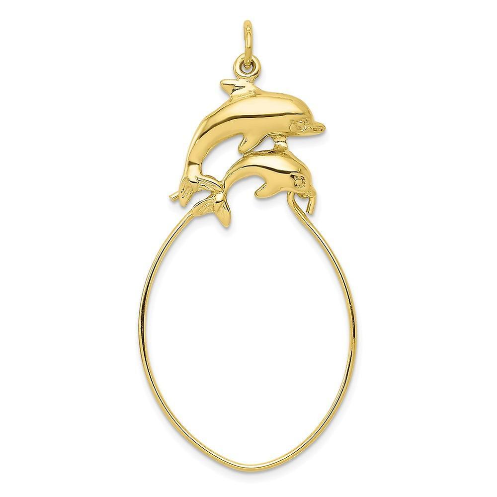 JewelryWeb 10k Yellow Gold Solid Polished Double Dolphin Charm holder Pendant Necklace Measures 45x26mm Wide Jewelry for Women