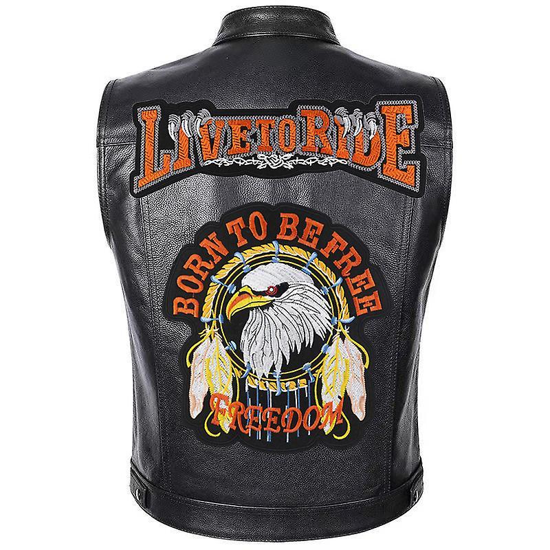 Gemdeck Leather Men Motorcycle Classic Retro Eagle Embroidery Vest STYLE 1 M