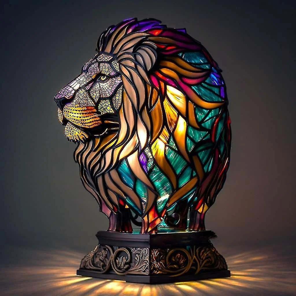 Mingerda 3d Vintage Animal Table Lamp, Resin Stacked Night Light, Bohemian Resin Animal Table lion