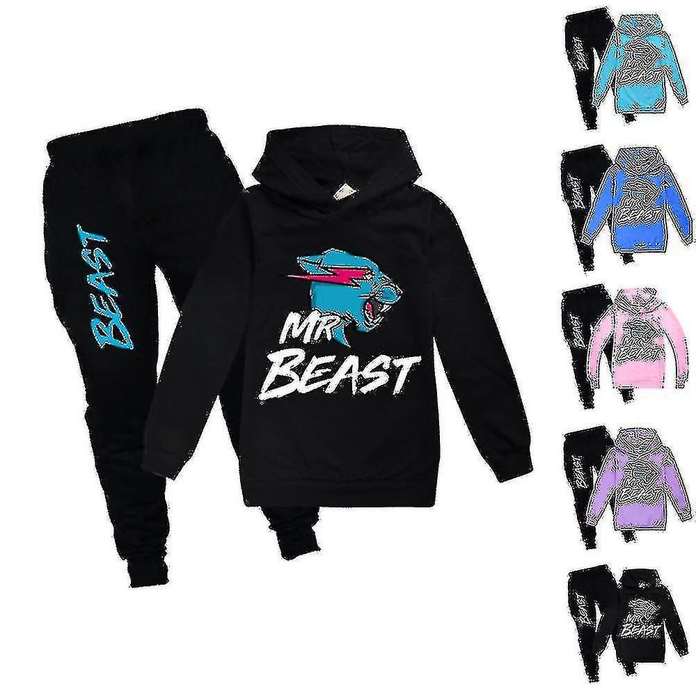 Mike Mr Beast Lightning Cat Kids Printing Tracksuit Set Casual Hoodie Jumper Tops + Pants Suit Outfit Activewear For Age 7-14 Years 9-10 Years Dark...