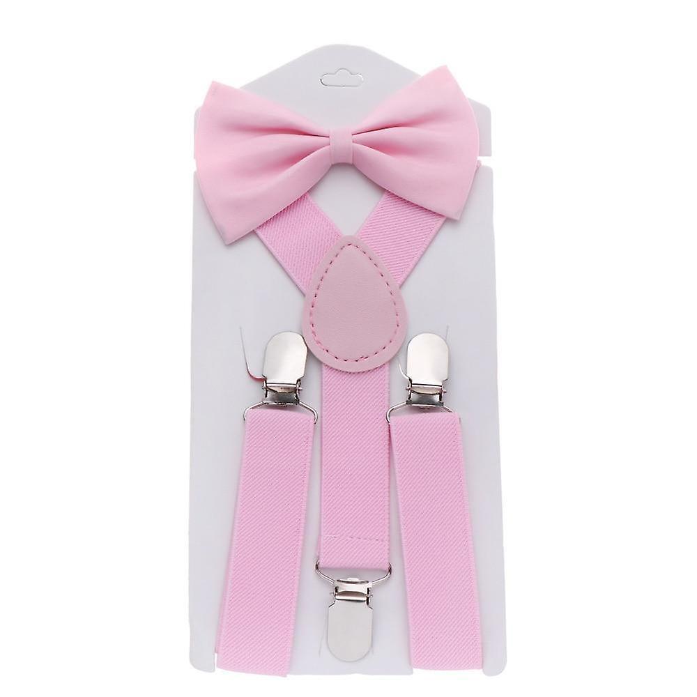 Slowmoose Adjustable Elastic Suspenders With Bow Tie For And style 1-pink