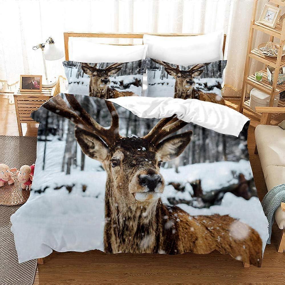 Kerota Bedding Sets Deer Snow Animal Digital Printing Color Bedding Pieces  Duvet Cover and Pillowcase) 135*200 CM Single135x200cm