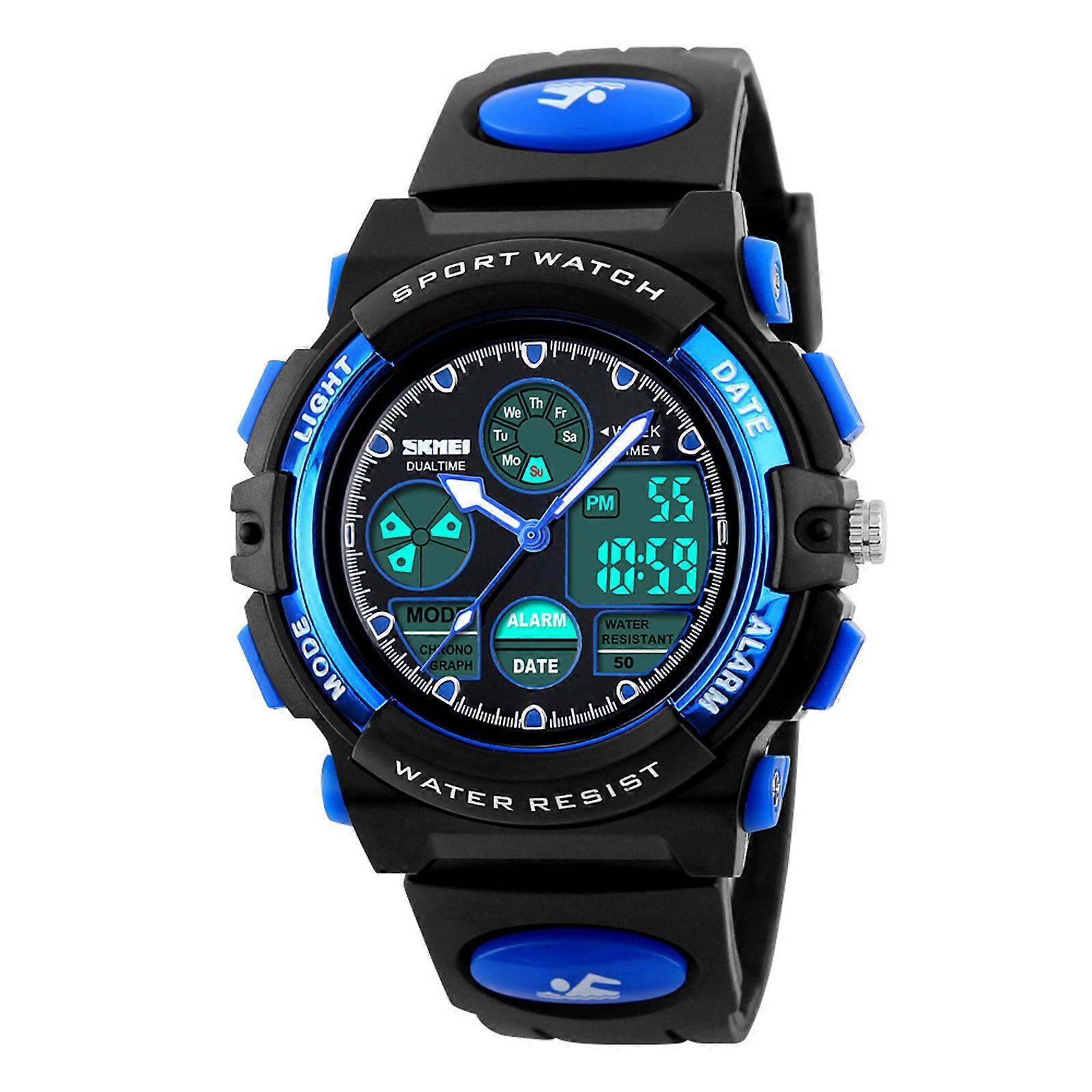 SKMEI High Quality Children Sports Wristwatch Dual Movements 5ATM Water-proof Kids Watch with Alarm Chronograph Back Light