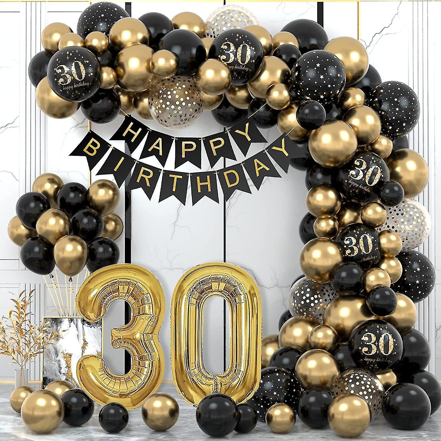 Tianzun 30th Man Women Birthday Party Decorations, Happy Birthday Garland Balloon Black Gold Decoration