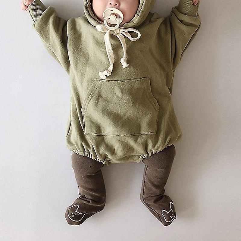 Slowmoose Little Bear Ears Velvet Hoody Bodysuit Green 24M