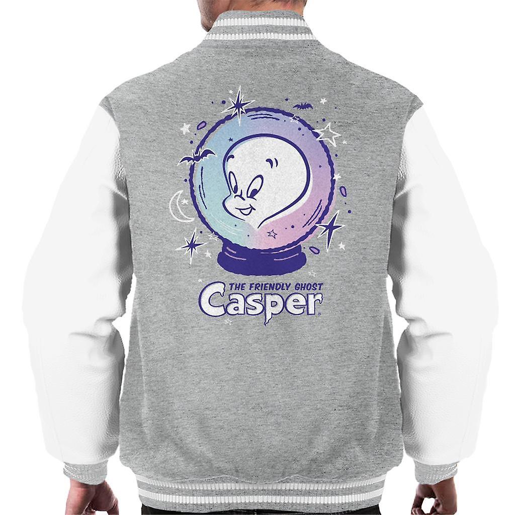 Casper The Friendly Ghost Crystal Ball Men's Varsity Jacket Heather Grey/White X-Large