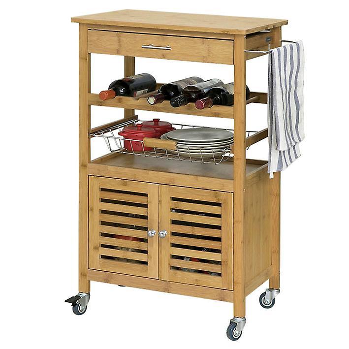 SoBuy Bamboo Kitchen Serving Trolley Storage Cart with Cabinet,FKW53-N Nature