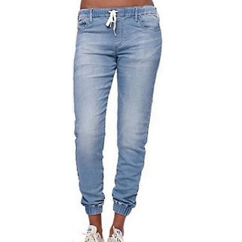 Women Casual Elastic Waist Jeans Pants Jogger Denim Sweatpants Trousers - Jxlgv Light Blue M