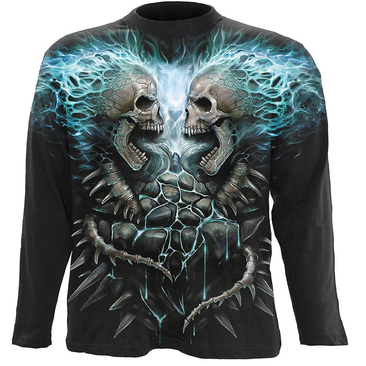 Spiral Direct Gothic FLAMING SPINE - Allover Longsleeve T-Shirt Black |AlloverPrint|Skeleton|Flames Medium