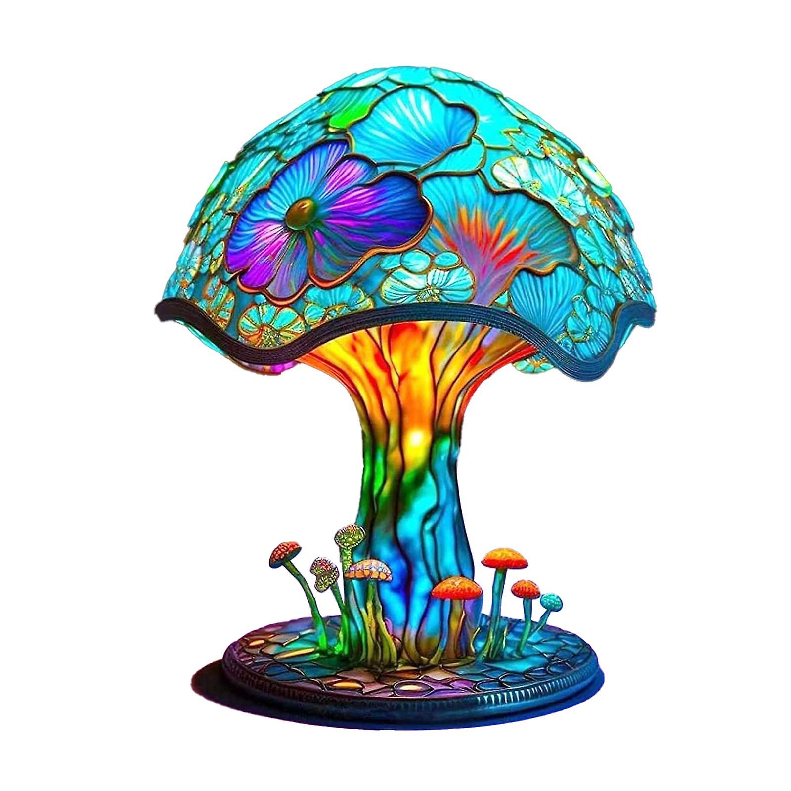 Volord Painting Resin Mushroom Table Lamp, Resin Plant Series Night Light, Bohemia Resin Mushroom Decorative Bedside Desk Lamp