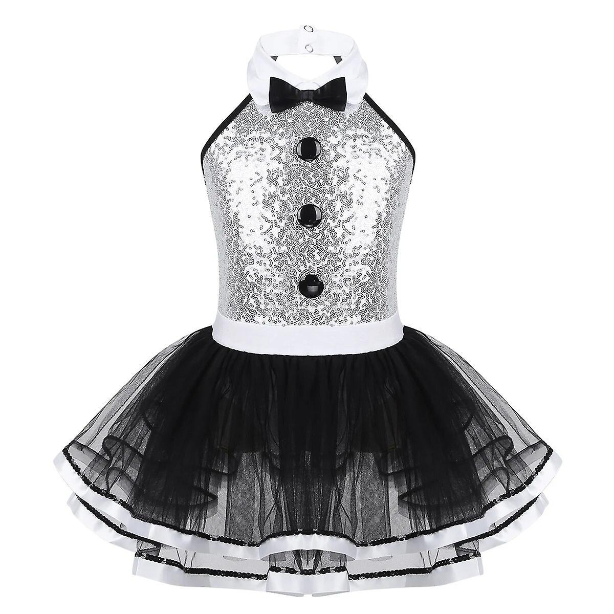 Aionyaaa Girls Ballet Dress Kids Shiny Sequins Ballet Tutu Dress Gymnastics Leotard Jazz Dance Wear Cosplay Showman Performance Costume 10 Black