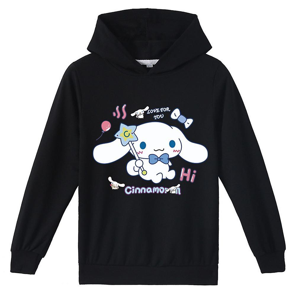 Bestdaily Kawaii Cinnamoroll Kids Girls Casual Hoodie Sweatshirt Cute Cartoon Anime Cinnamoroll Printed Pullover Jumper Hooded Hoody Tops Black 9-1...