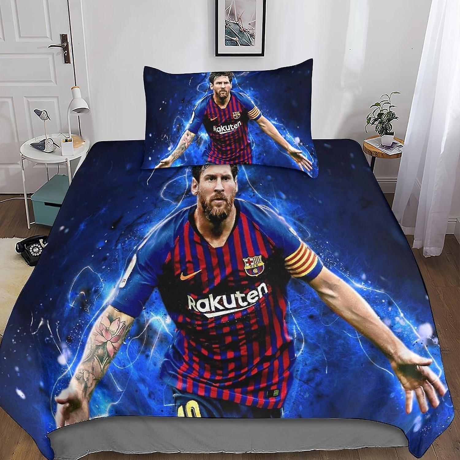 Kerota Messi Duvet Cover Lionel 3D Bedding Set with Zipper - Microfiber Duvet Cover Sets with 1 Pillowcase 2 Pcs Adults Kids Girls Single Single135...