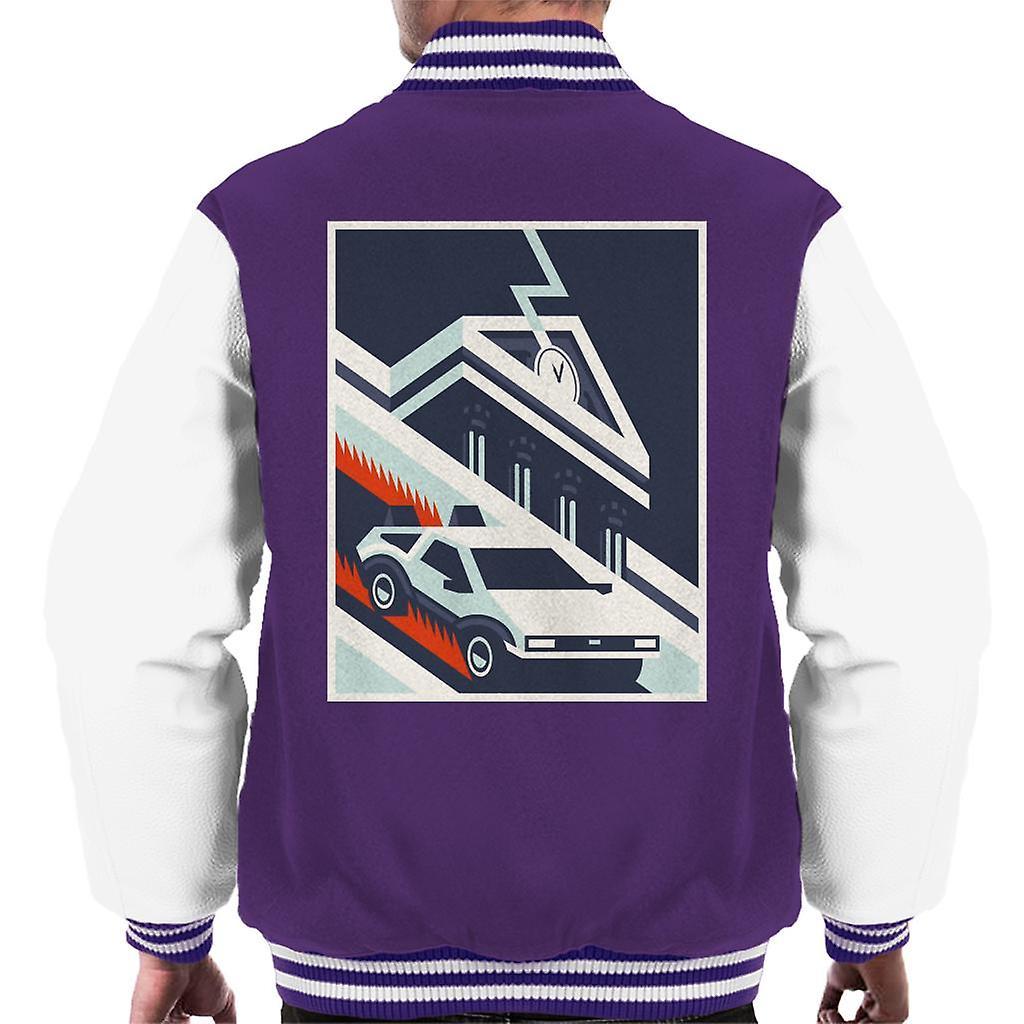 Back to the Future Delorean By Hill Valley Men's Varsity Jacket Purple/White Medium