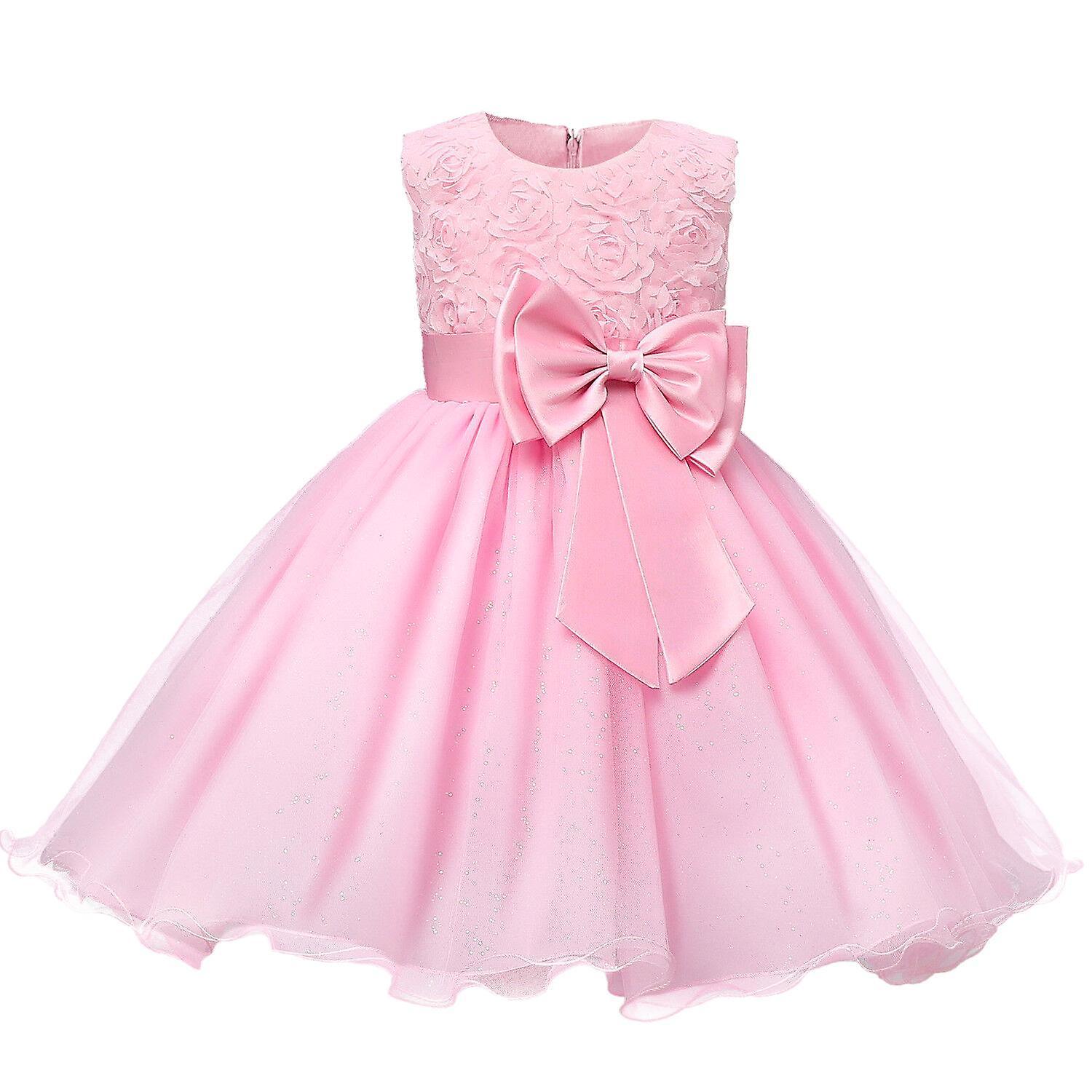 Northix Festive dress with rosette and flowers-pink One-size, 120, 120