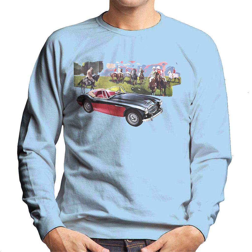 Austin Healey Background Of Sport Horses British Motor Heritage Men's Sweatshirt Sky Blue XX-Large