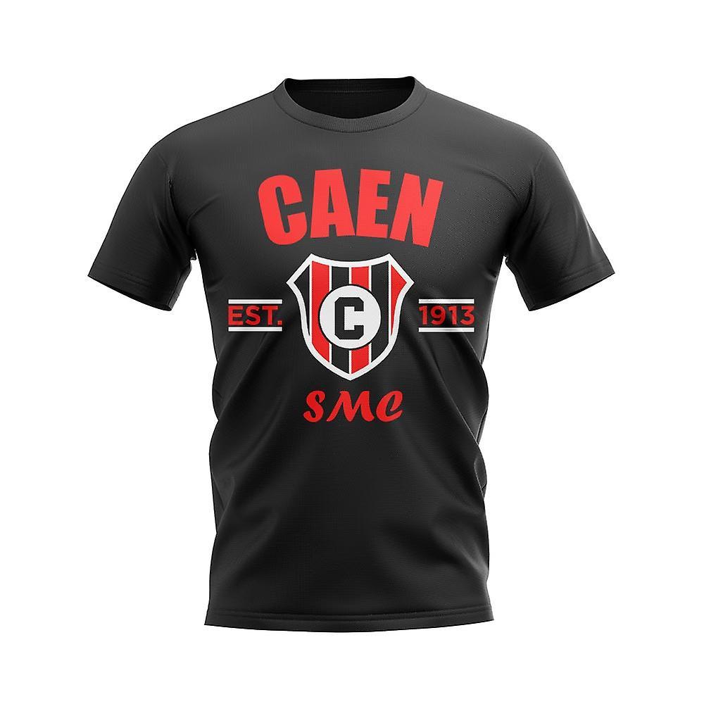 UKSoccerShop Caen Established Football T-Shirt (Black) XLB (12-13 Years)