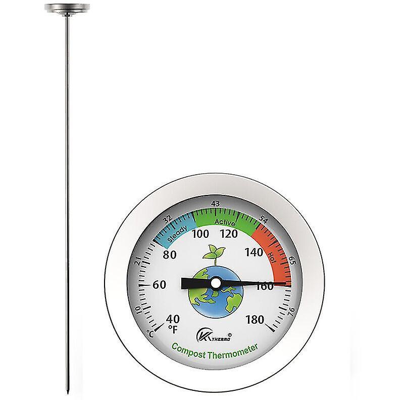 Riyan Stainless Steel Compost Thermometer - 54mm Dial With 500mm Temperature Probe For Home & Garden Composting