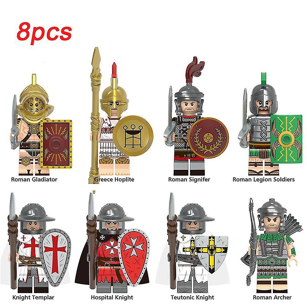 Aswei 8pcs Mediaeval Mini Knights Action Figures Soldier Building Blocks Set, Collectible Army Men Playset Toys Decoration Birthday Gifts