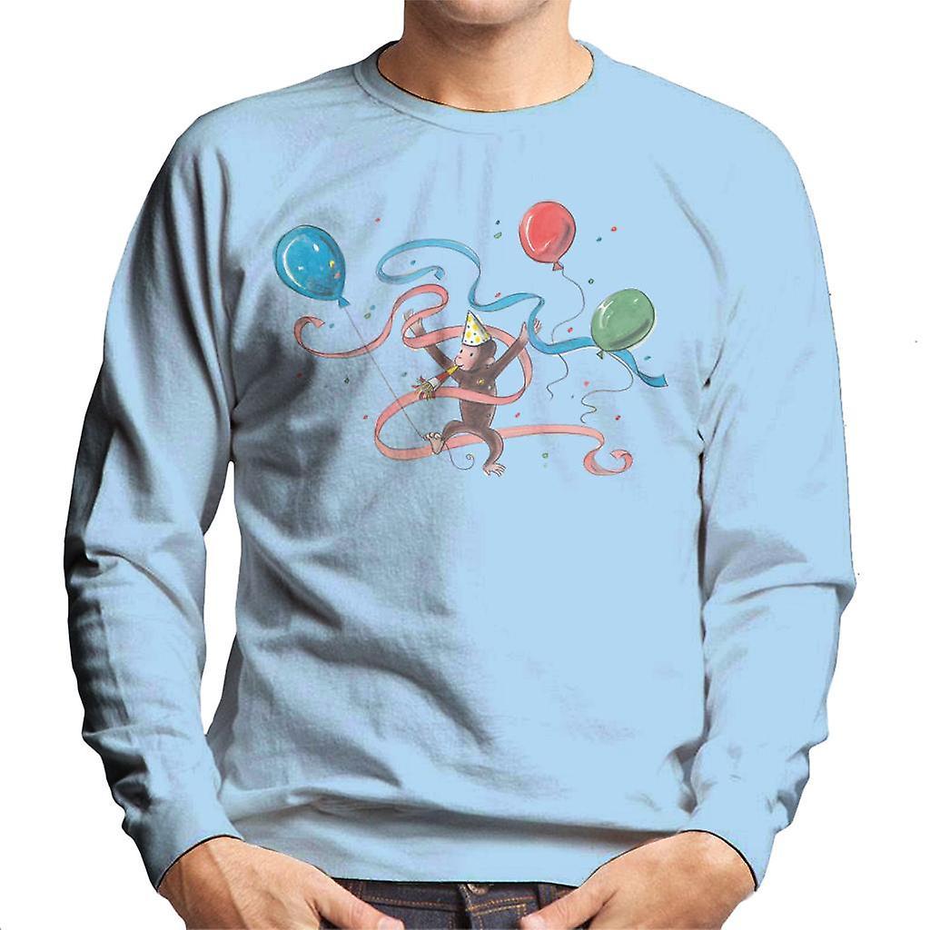 Curious George Party Balloons Men's Sweatshirt Sky Blue Medium