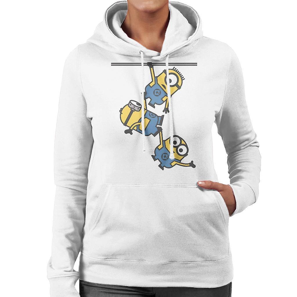 Despicable Me Bob Stuart And Dave The Minions Hanging Women's Hooded Sweatshirt White Medium