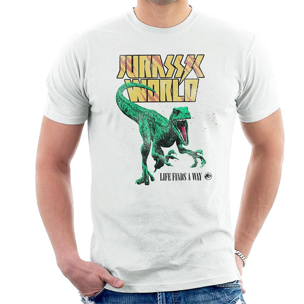 Jurassic Park Jurassic World Velociraptor Life Finds A Way Men's T-Shirt White Large