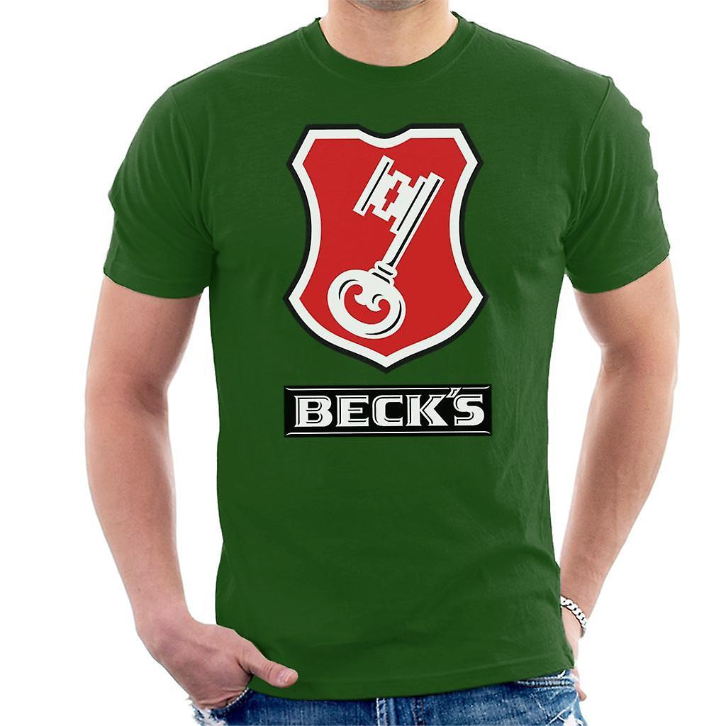 Beck's Logo Filled Red Key Men's T-Shirt Bottle Green Large