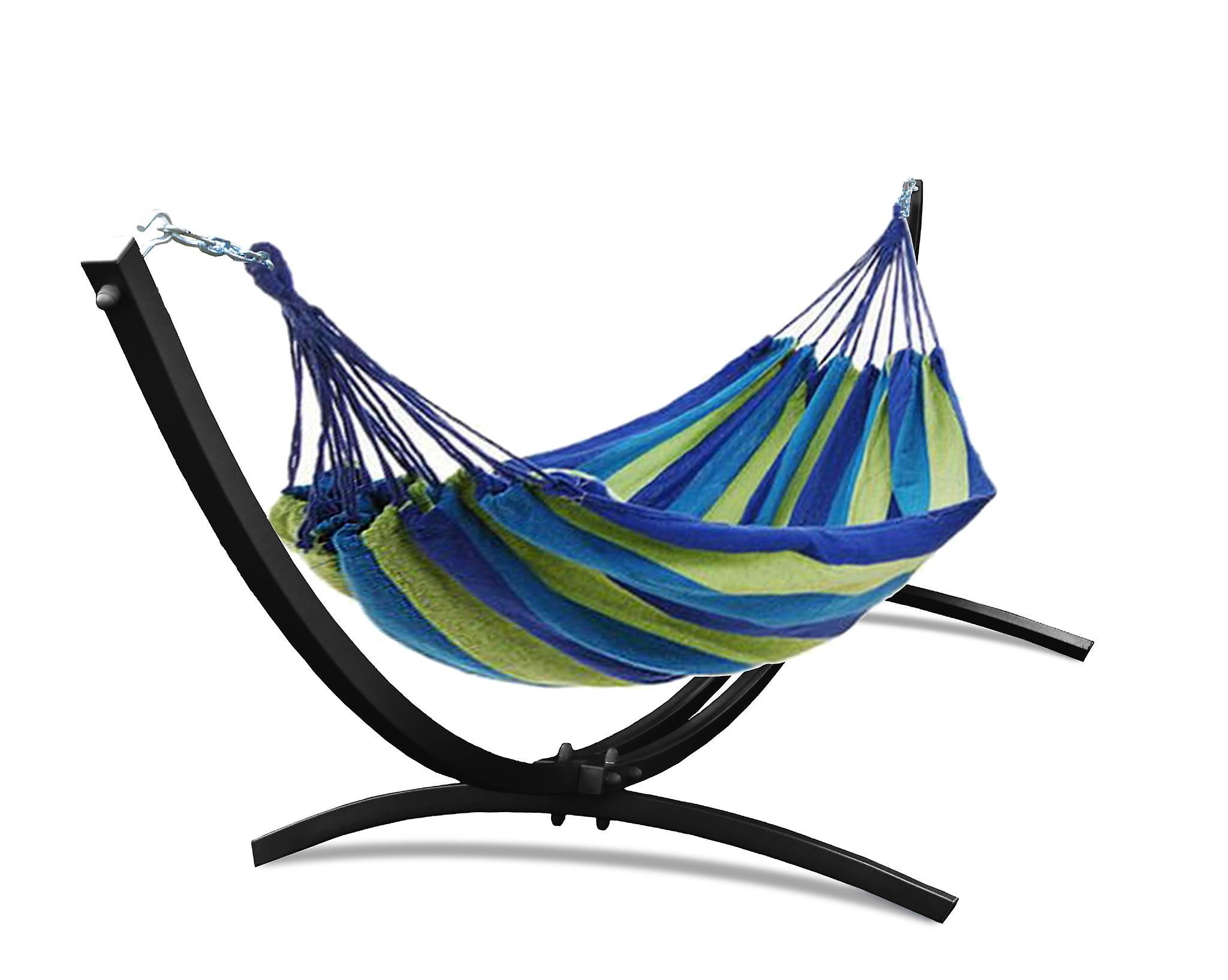 Viking Choice Hammock frame Black + Hammock 220 x 150 cm – Green striped Hangmatframe, hangmat