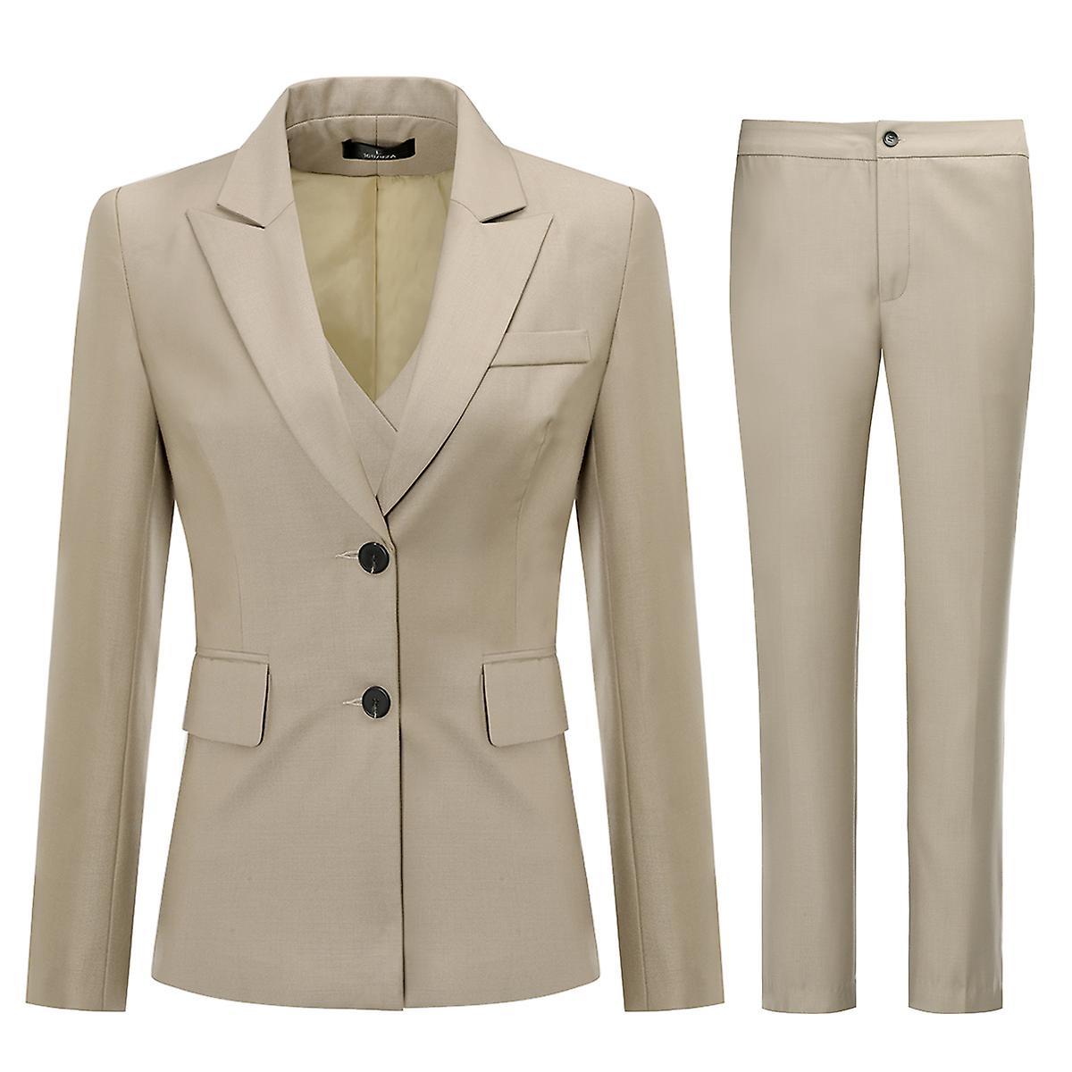 Allthemen Womens 3-Piece Business Office Solid Slim Suits Khaki L