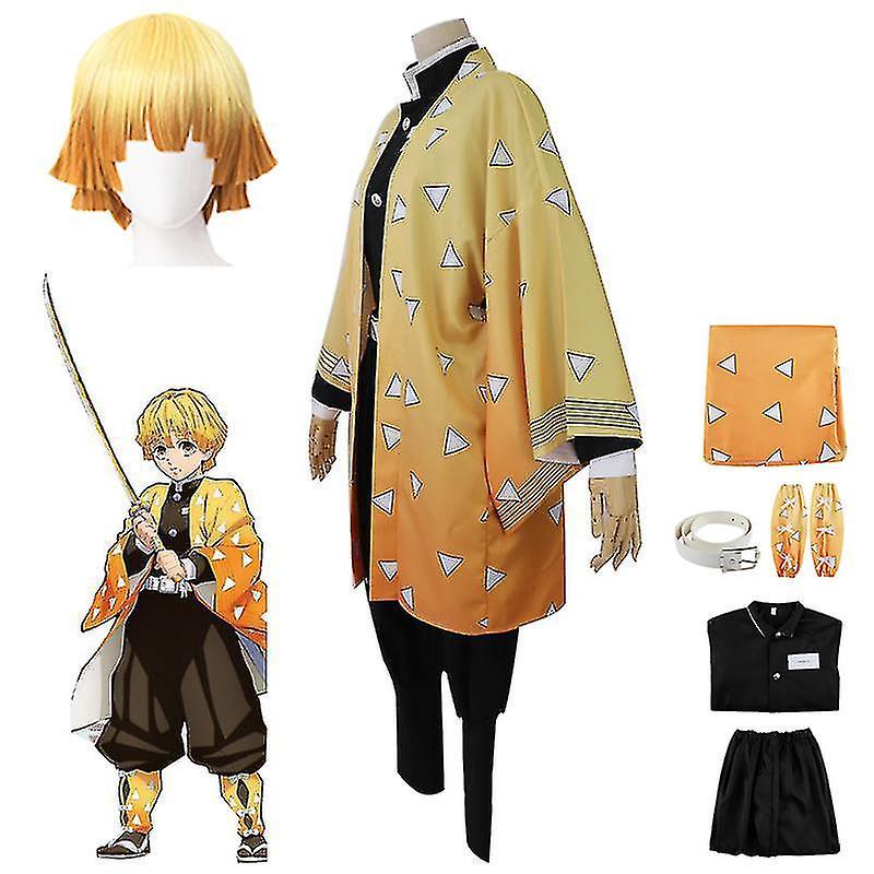 Snngv Halloween Party Demon Slayer Agatsuma Zenitsu Cosplay Party Costume Outfits Anime Set Gifts Outfits with Wig M