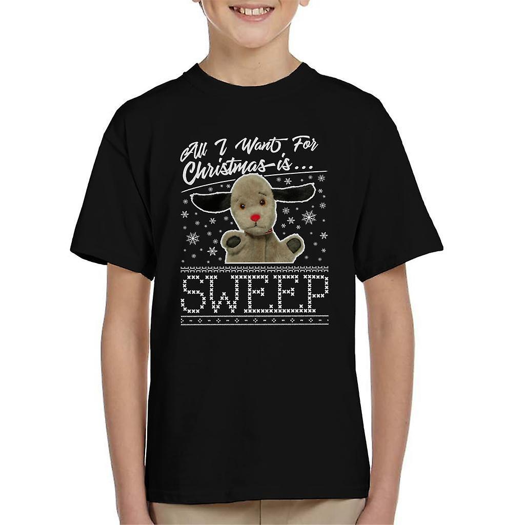 Sooty Christmas All I Want For Christmas Is Sweep Kid's T-Shirt Black X-Small (3-4 yrs)