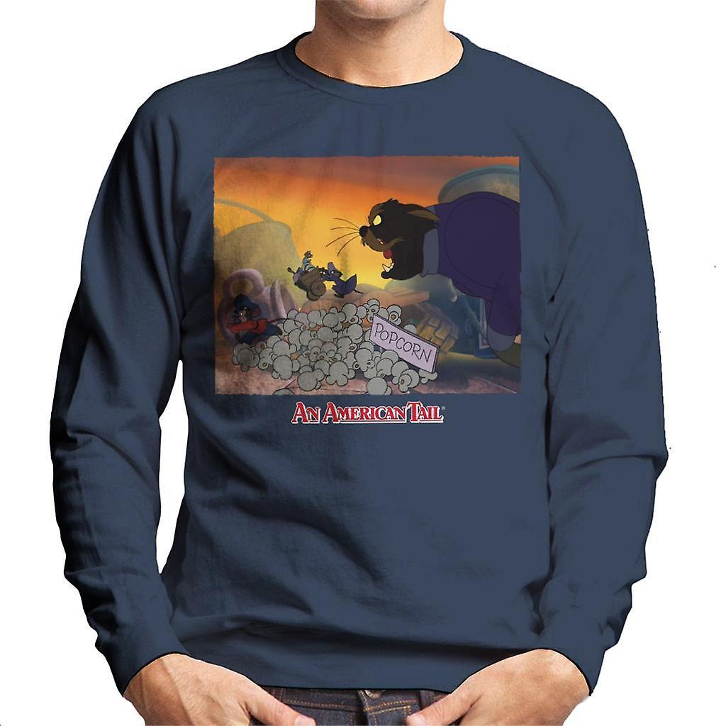 An American Tail Cossack Cat Popcorn Men's Sweatshirt Navy Blue X-Large