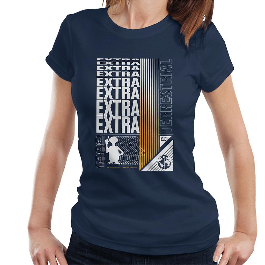 E.T. E.T. Extra Terrestrial Mirrored Text Women's T-Shirt Navy Blue Small