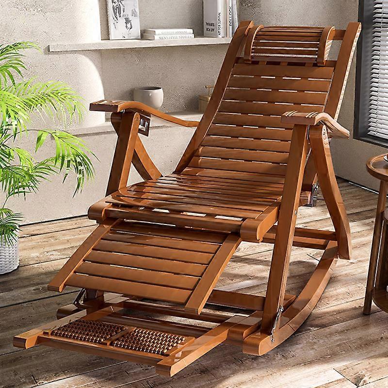 Living And Home Bamboo Rocking Chair Foldable Recliner Leisure Home Cool Chair Nap Lounge Chair, Brown