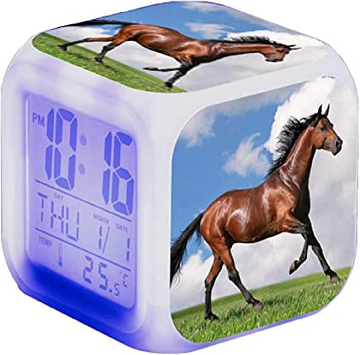 Heyone Horse Alarm Clock - Animal Alarm - LED - With Night Light - Glowing - With Light Display - Birthday Gift for Children