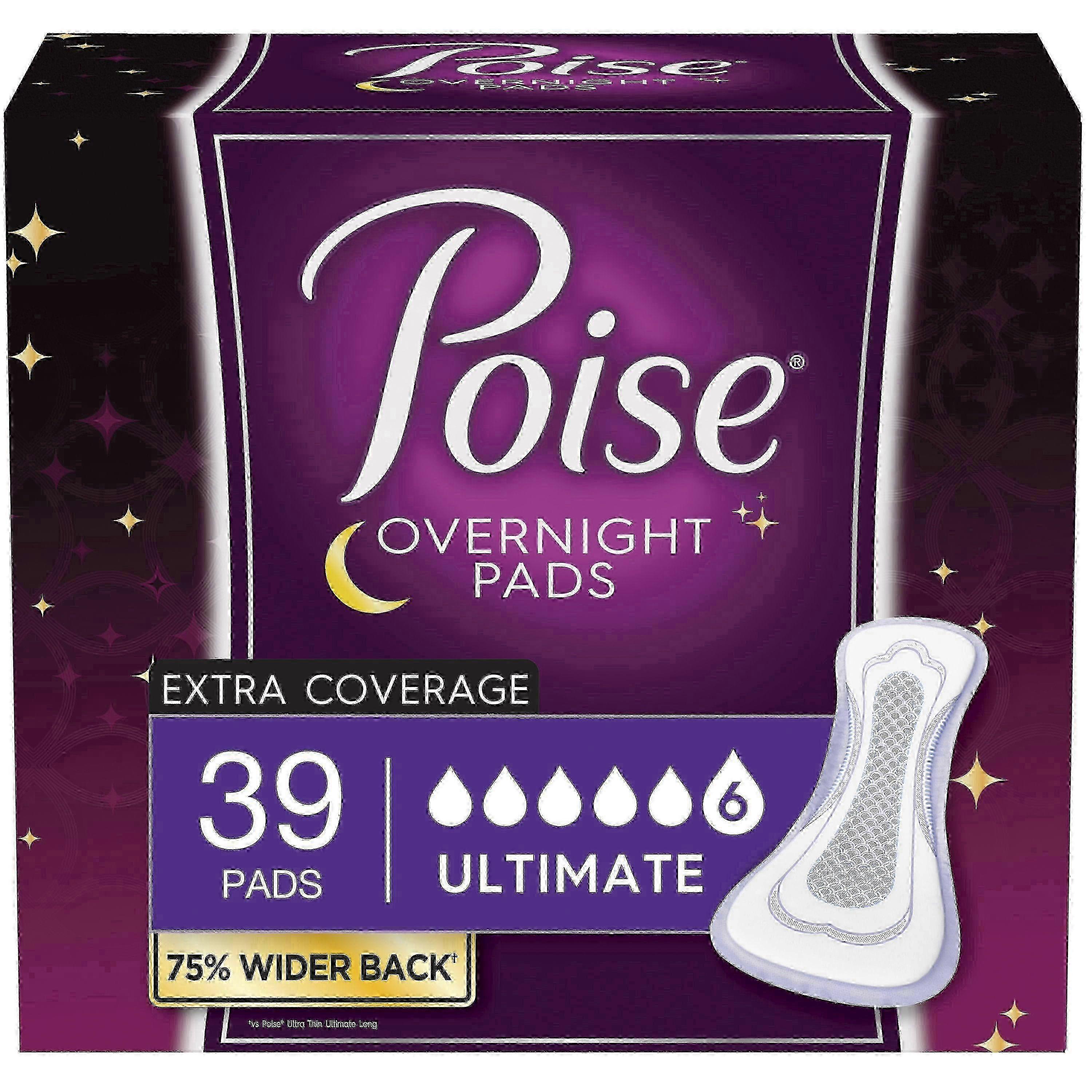 Poise Overnight Incontinence Pads, Ultimate Absorbency For Women, 39 Ea