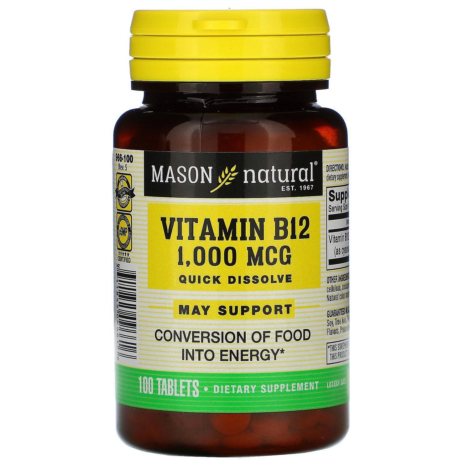 Mason Natural, Vitamin B-12, Quick Dissolve, 1,000 mcg, 100 Tablets