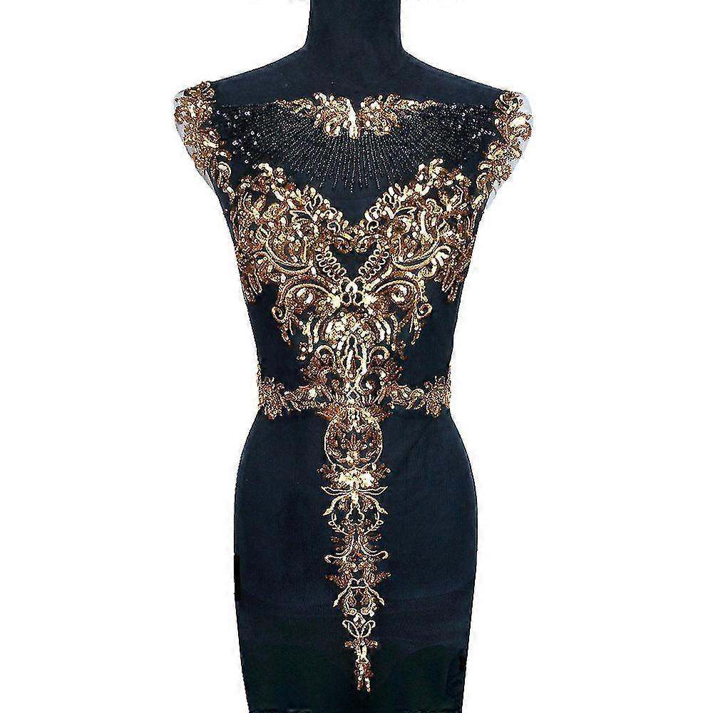 Boeyaa 1 Set Tulle Gold Sequin Embroidery Lace Fabric Tassel Royal Noble Wedding Gown Applique Patch Collar Dress Diy Black Tulle