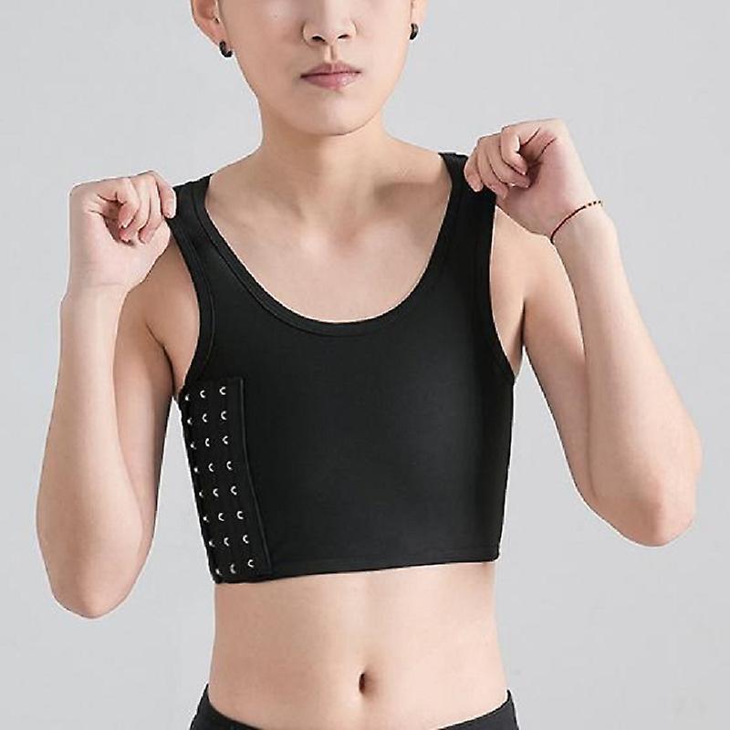 Seventeen Women Breathable Chest Breast Binder Side Buckle Short Vest Tops Chest Binder Underwear Tank Tops Wireless Chest Wrap Bandage Black L