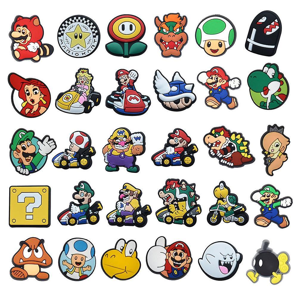 Vicbuy 30pcs Super Mario Series Crocs Shoes Charms Beach Shoe Sandals Decoration Gifts Shoes Accessories Set