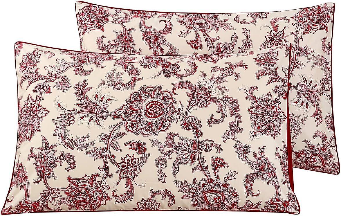 Baiccf 100% Cotton Pillowcases 1000 Thread Count Floral Printed Pillow Cases Set Of 2 Pillow Cover (queen 20x30'', Vintage Red)