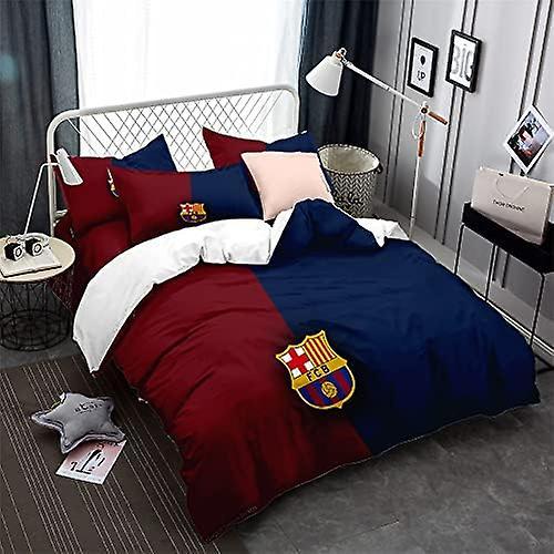 Kerota FC Barcelona Football Team Bedding Set Comfortable Duvet Cover Boy Girl 3 Piece White Black Bedding Set Microfiber Pillowcase ) Single135x200cm